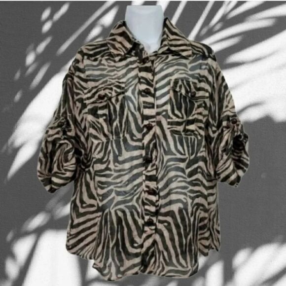 Zimmermann Corsage Safari Linen Silk Blend Animal Print Top Size 0/ US Size 4 - Picture 3 of 15